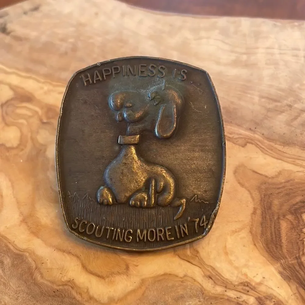 Happiness is Scouting More in '74 Scouting Neckerchief Slide